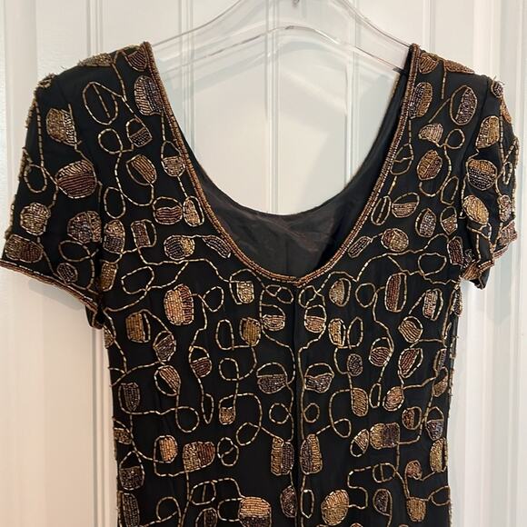 NEW Adrianna SILK Papell Evening Cocktail Black Gold Sequin Dress 4 Black Tie - Picture 10 of 16